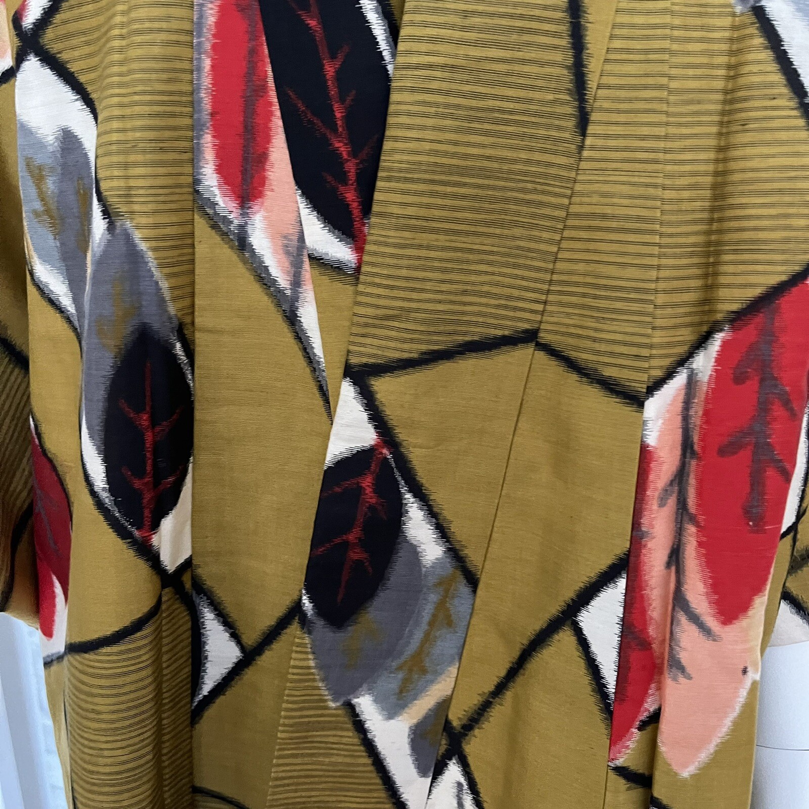 Kimono Duster Long Handmade Leaf Print Multicolor Gold Red White Pink Gray OS