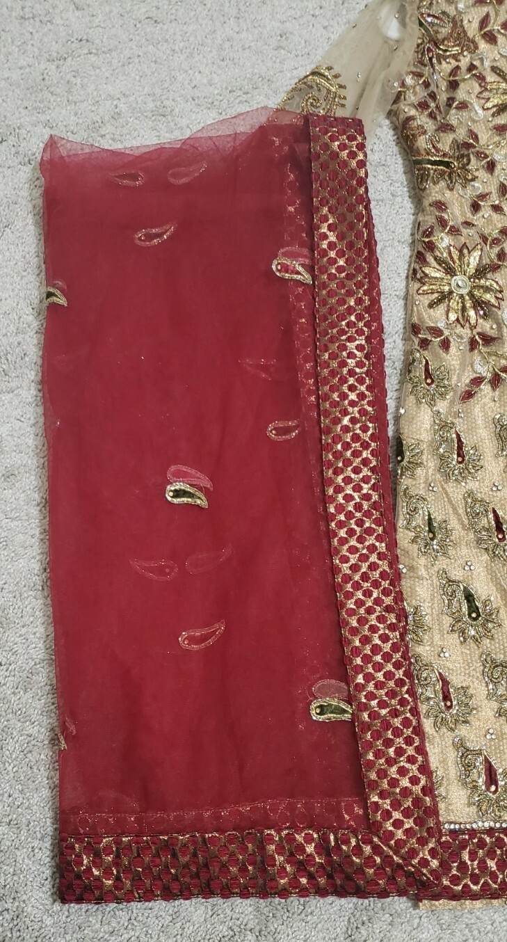 Indian bollywood Heavy Party suit in Gold And Maroon With bottom and net Dupatta
