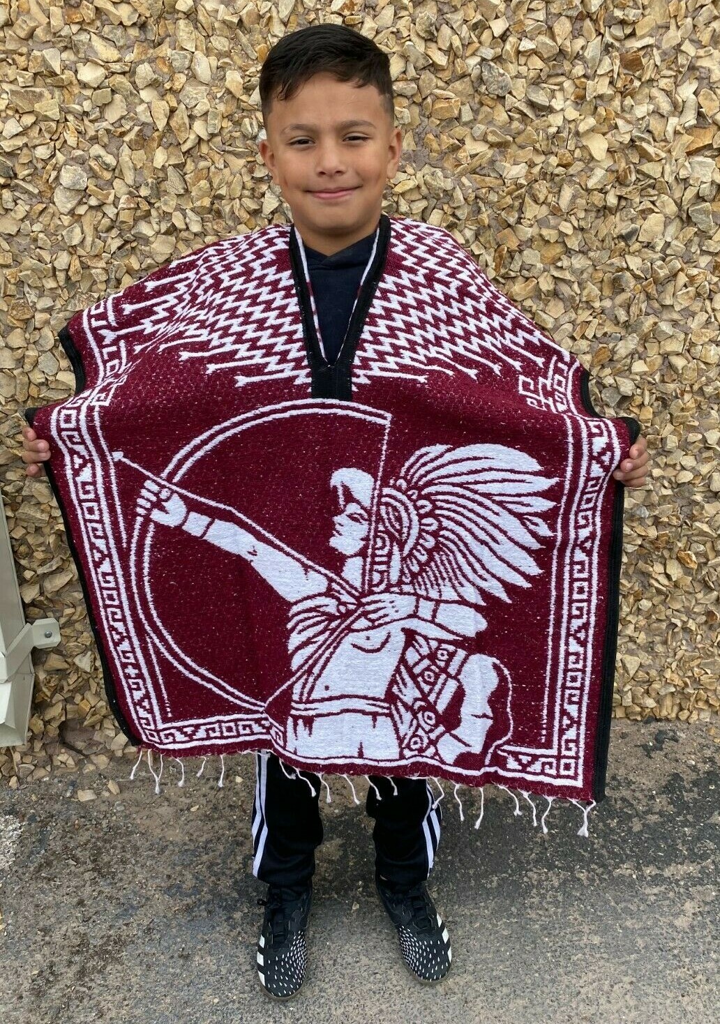 KIDS PONCHO, AZTECA ,COSTUME , BLANKET GABAN ,6-12 YEARS , NEW , BURGUNDY