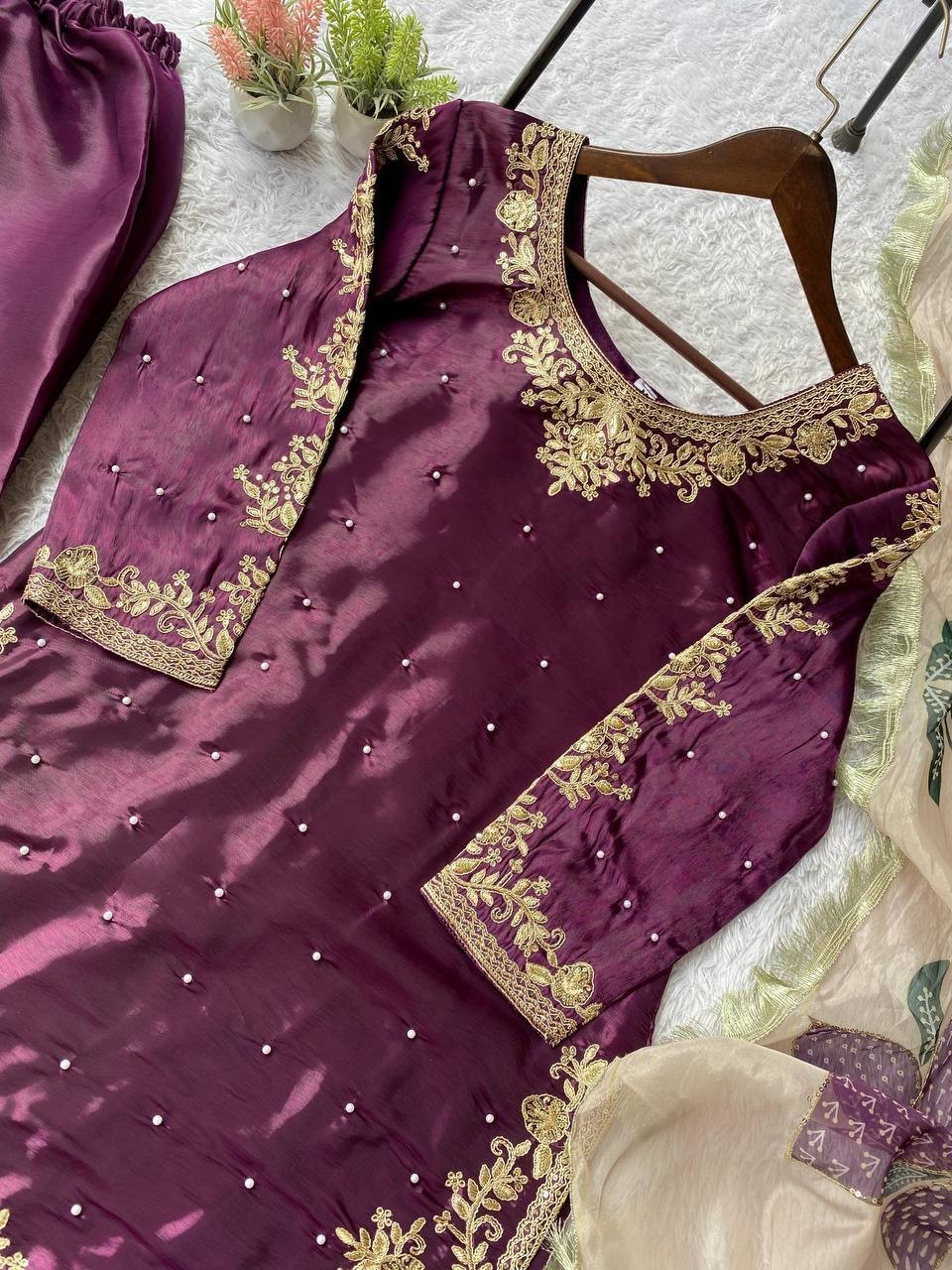 New Launch Heavy Fancy Silk Purple Top Palazzo With Dupatta For Wedding Wear