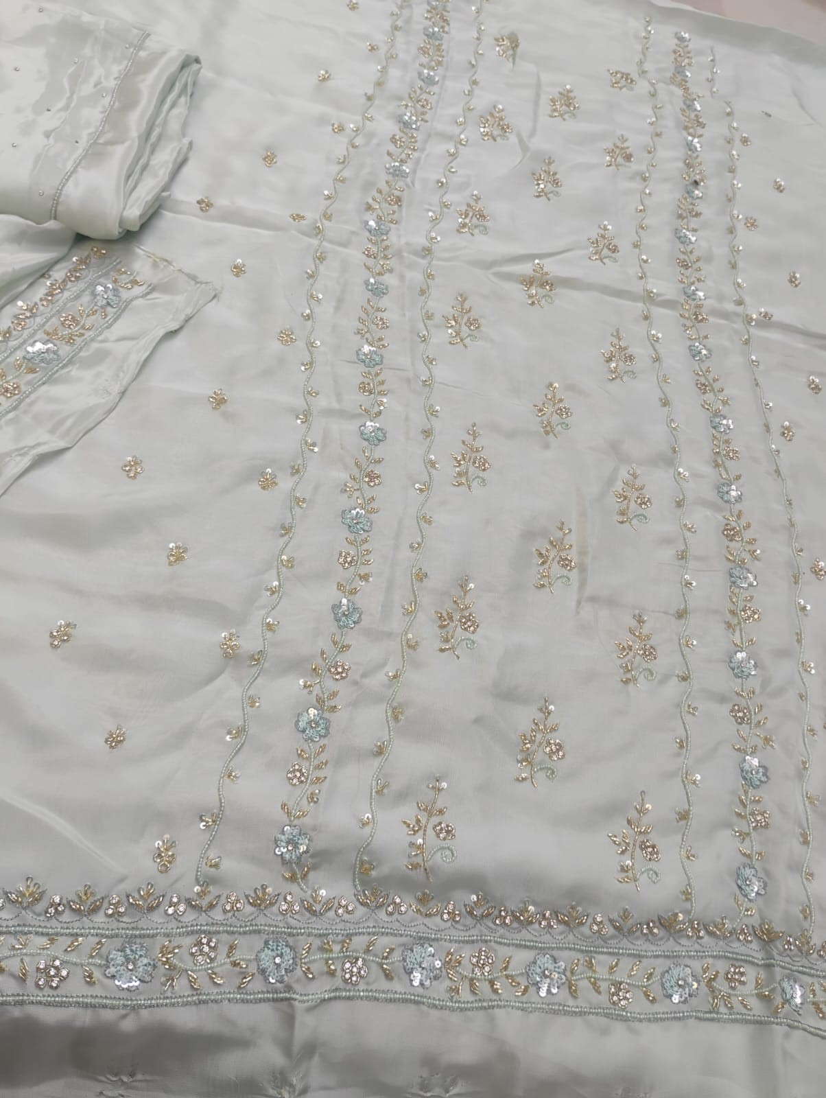 Custom Stitched White Embroidered Salwar Suit Set With Dupatta & FREE Potli…