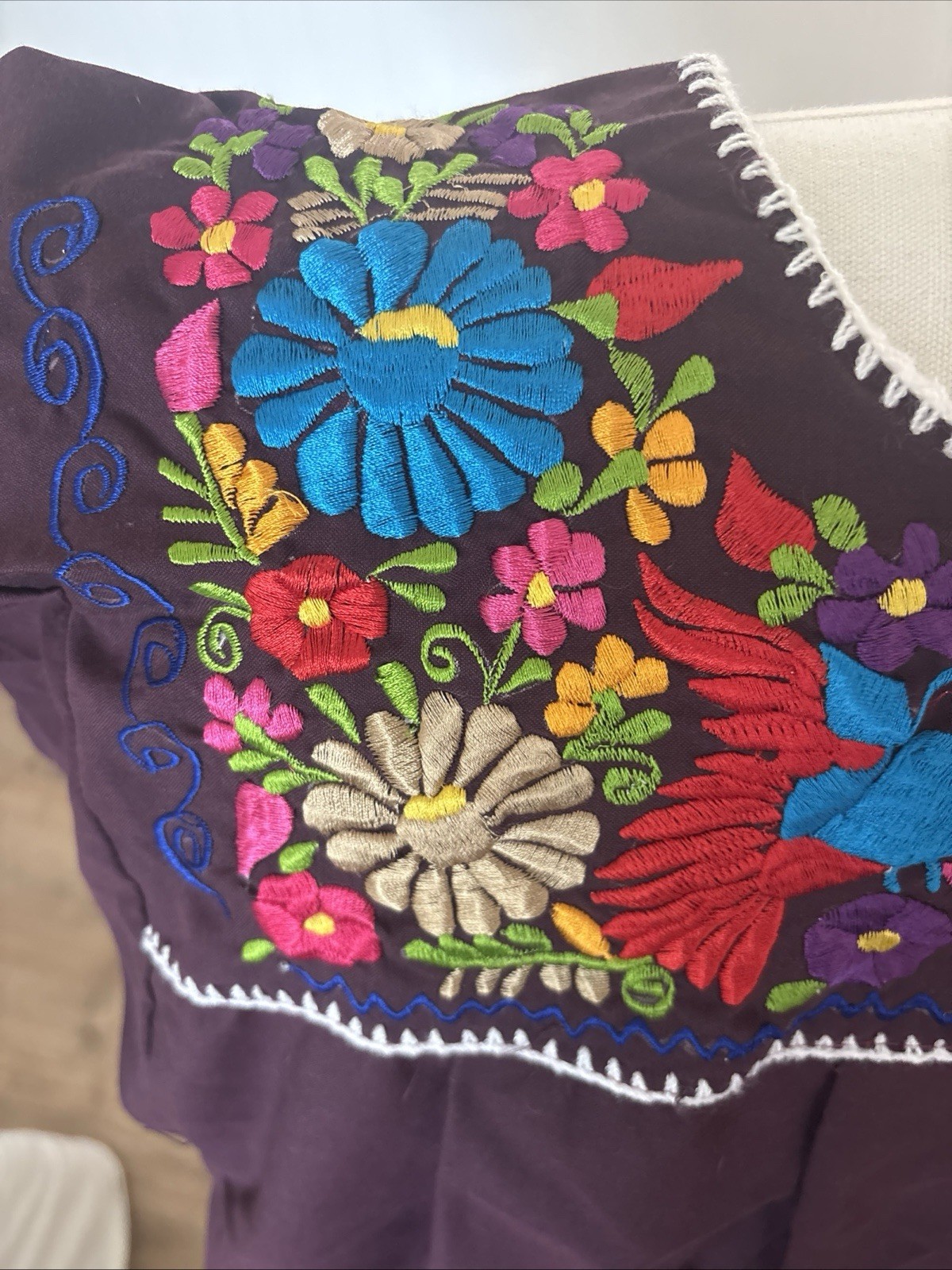 Colorful Embroidered Cotton/Rayon Mexican Blouse New/No Tags