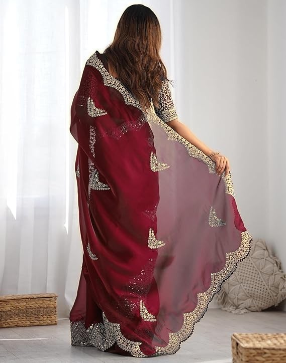Women’s Tissue Soft Silk Embroidered Saree With Unstitched Blouse Piece