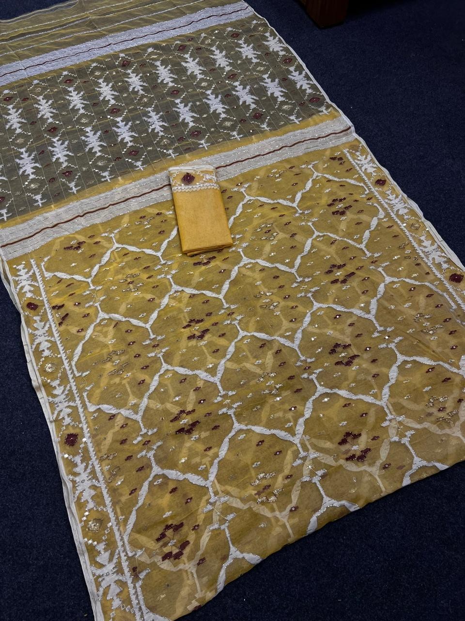 Exclusive Dhakai Handloom Jamdani With Karchupi Luxury Ethnic Saree Party Wear