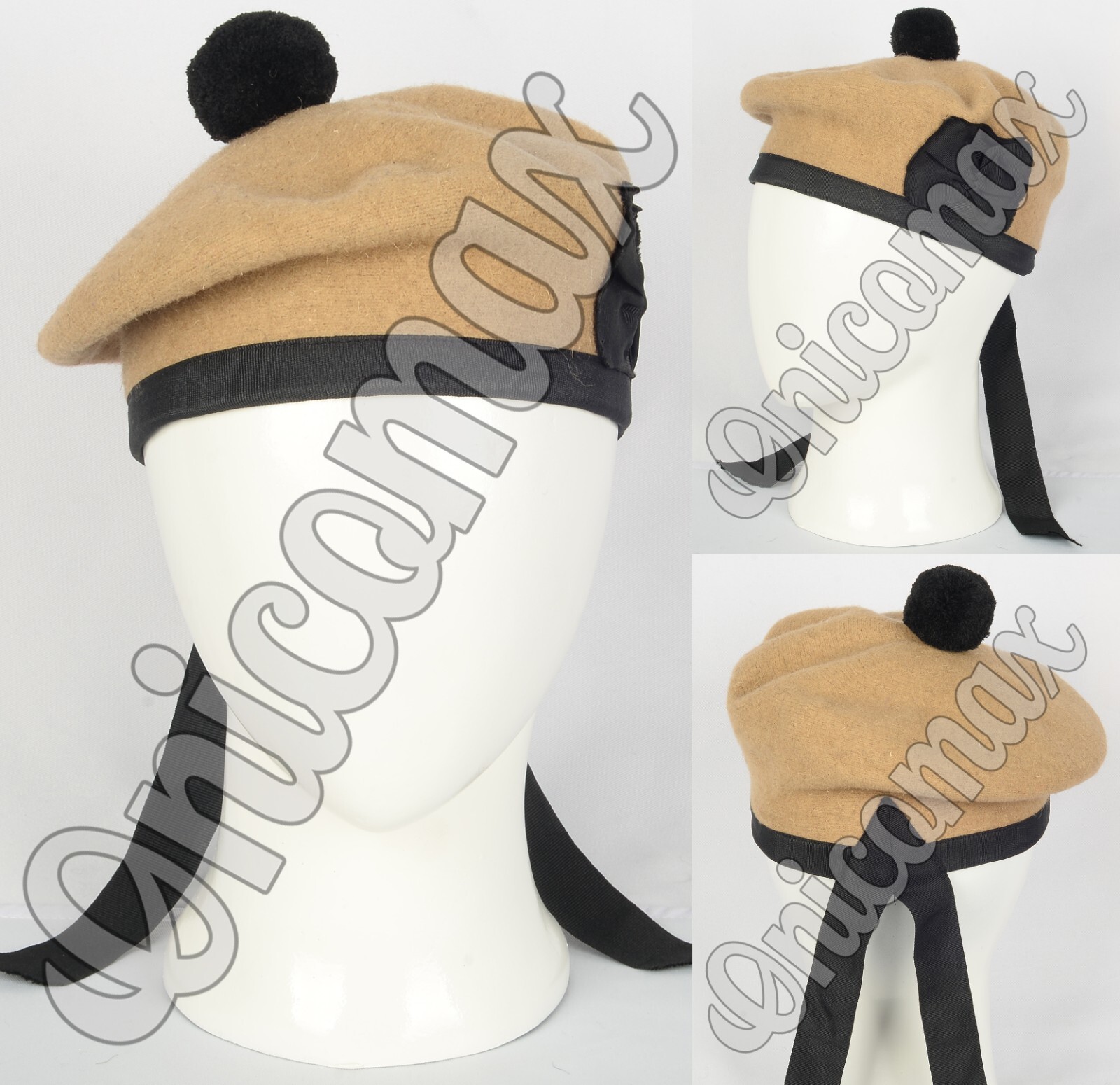 Scottish Balmoral Army Bonnet Hat Highlander Military Kilt Cap/Hat 100% Wool USA