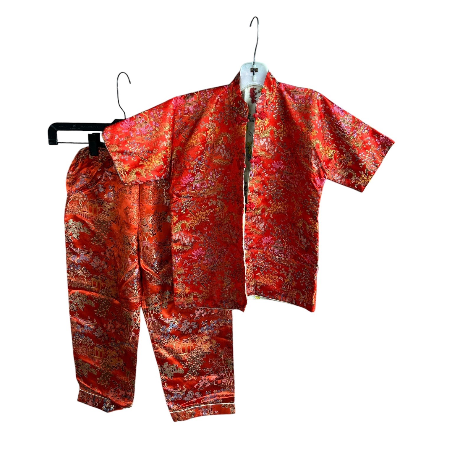 Peony Brand Shanghai Chinese Vintage Girls Red Brocade Jacket Shirt Pants