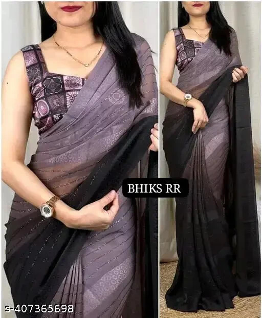Women’s Georgette Jari Work Saree With Printed Blouse