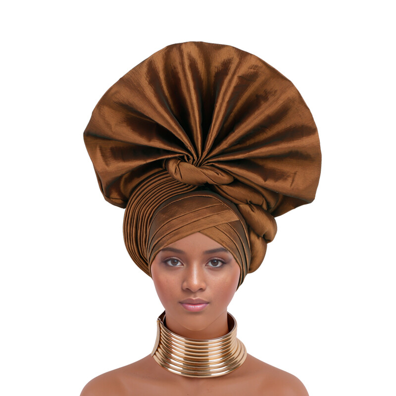 Aso Oke African Headtie Auto Gele Hijab Caps Headwear Women Head Wrap Hat Turban