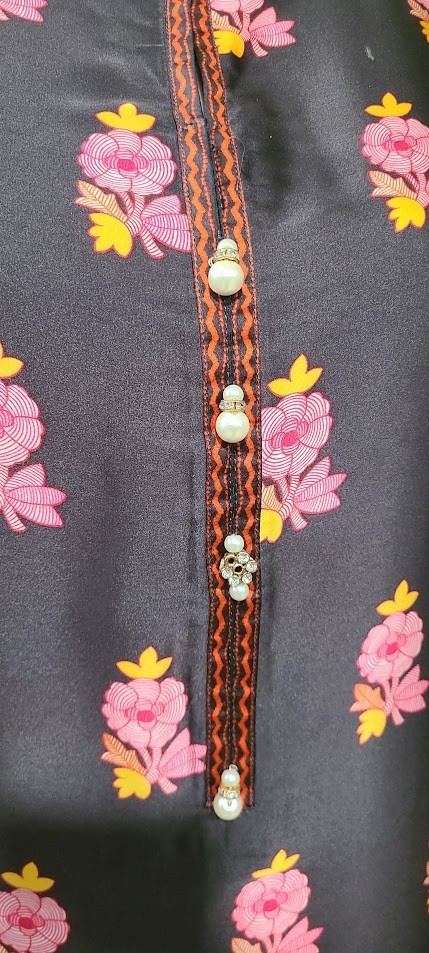 Pakistani Shirt Kurta Kameez Silk Printed Fancy Party Wear Size M/L Dark Brown