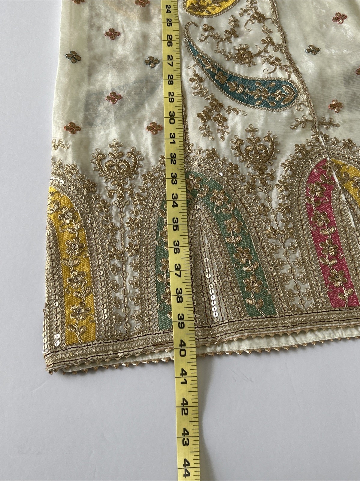 Women Gharara Embroidery with sequin Silk 3 pcs Suit Color-off White Chest-40in