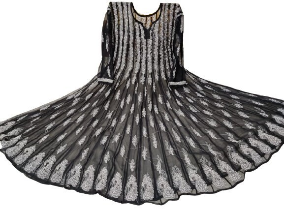 Black Chikankari Long Kurti for Women | Elegant Embroidered Georgette Dress