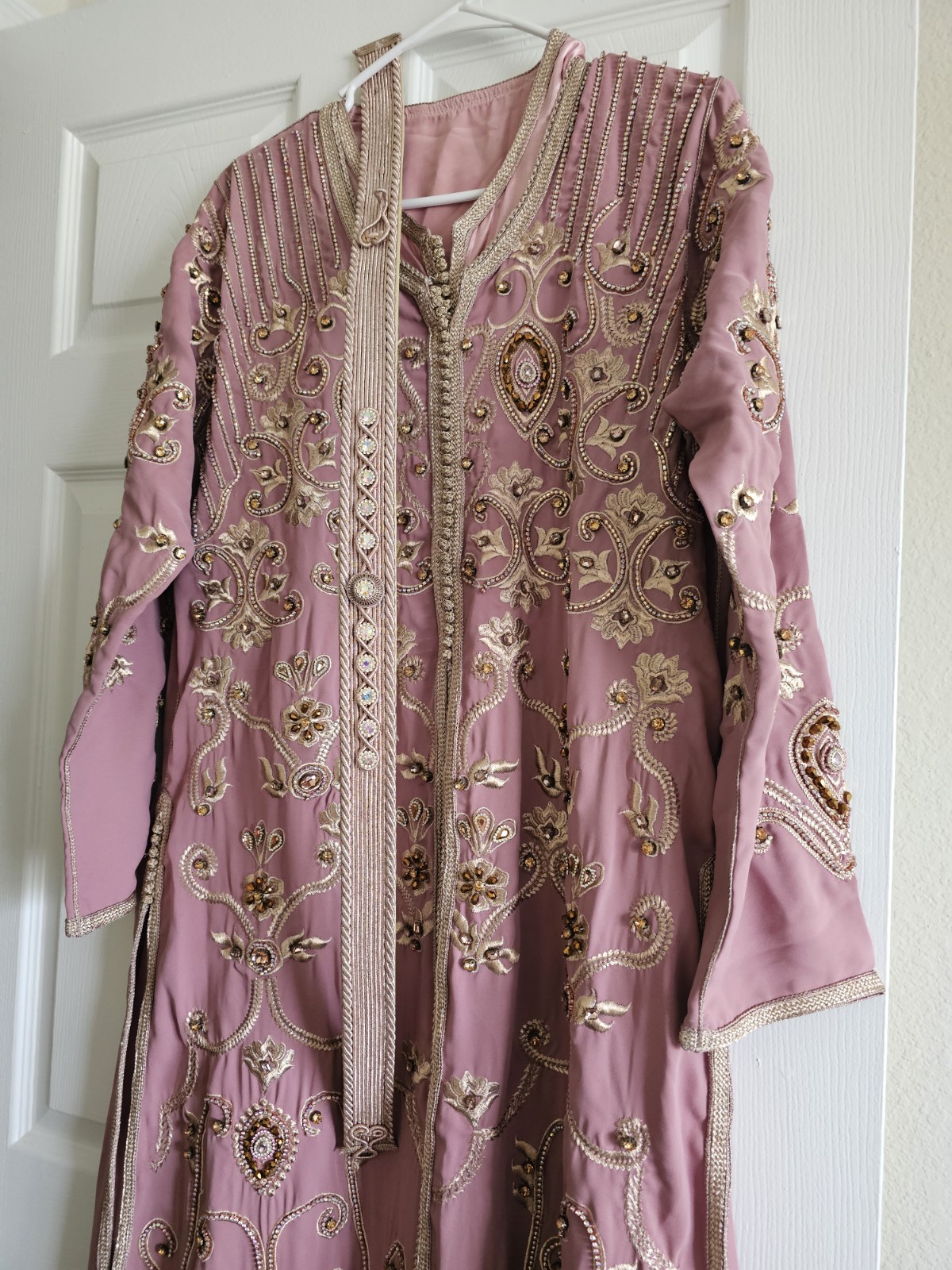 Embroidered Mauve Caftan with rose Gold Accents
