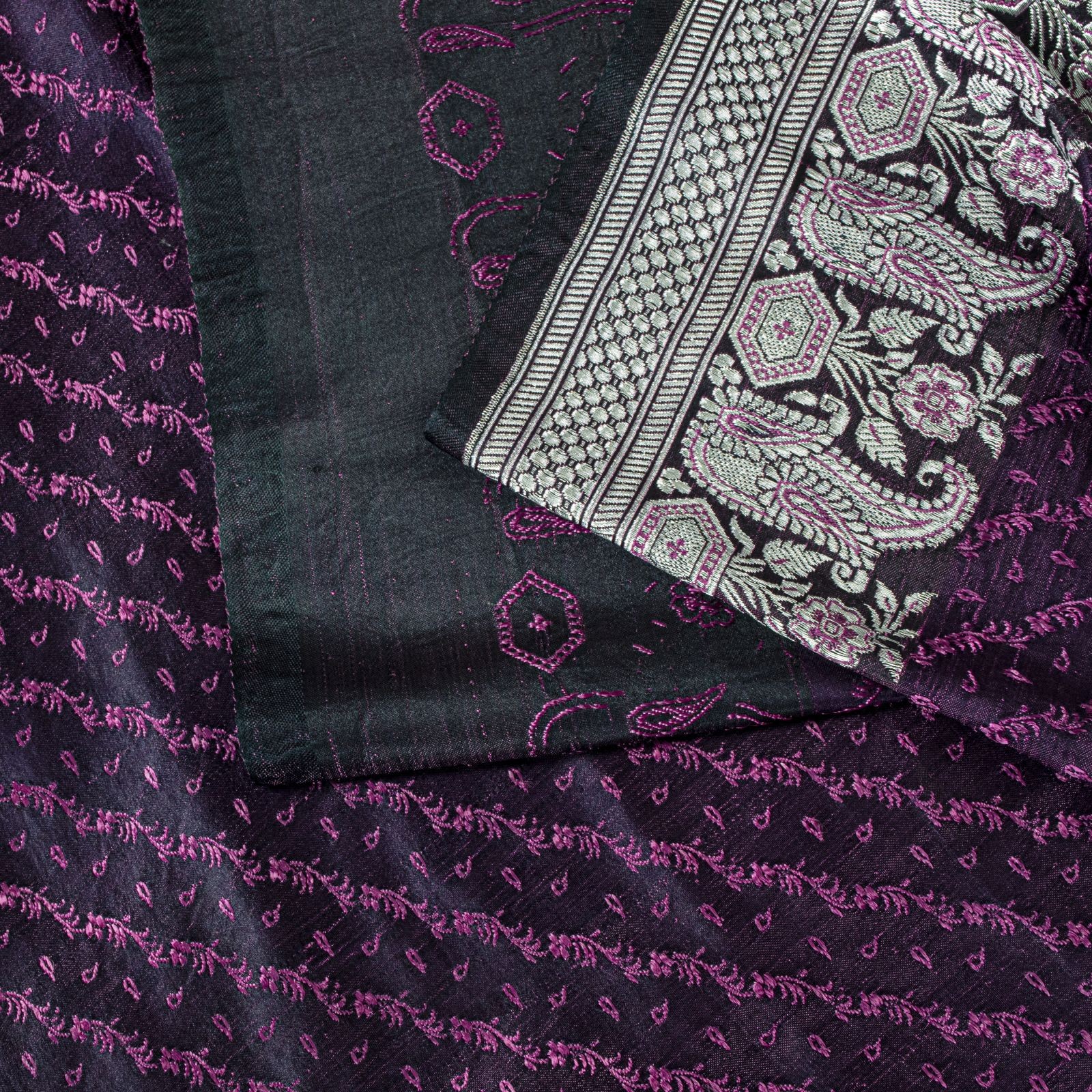 Sanskriti Vintage Purple Pure Satin Saree Banarasi Brocade Zari Hand-Woven Sari