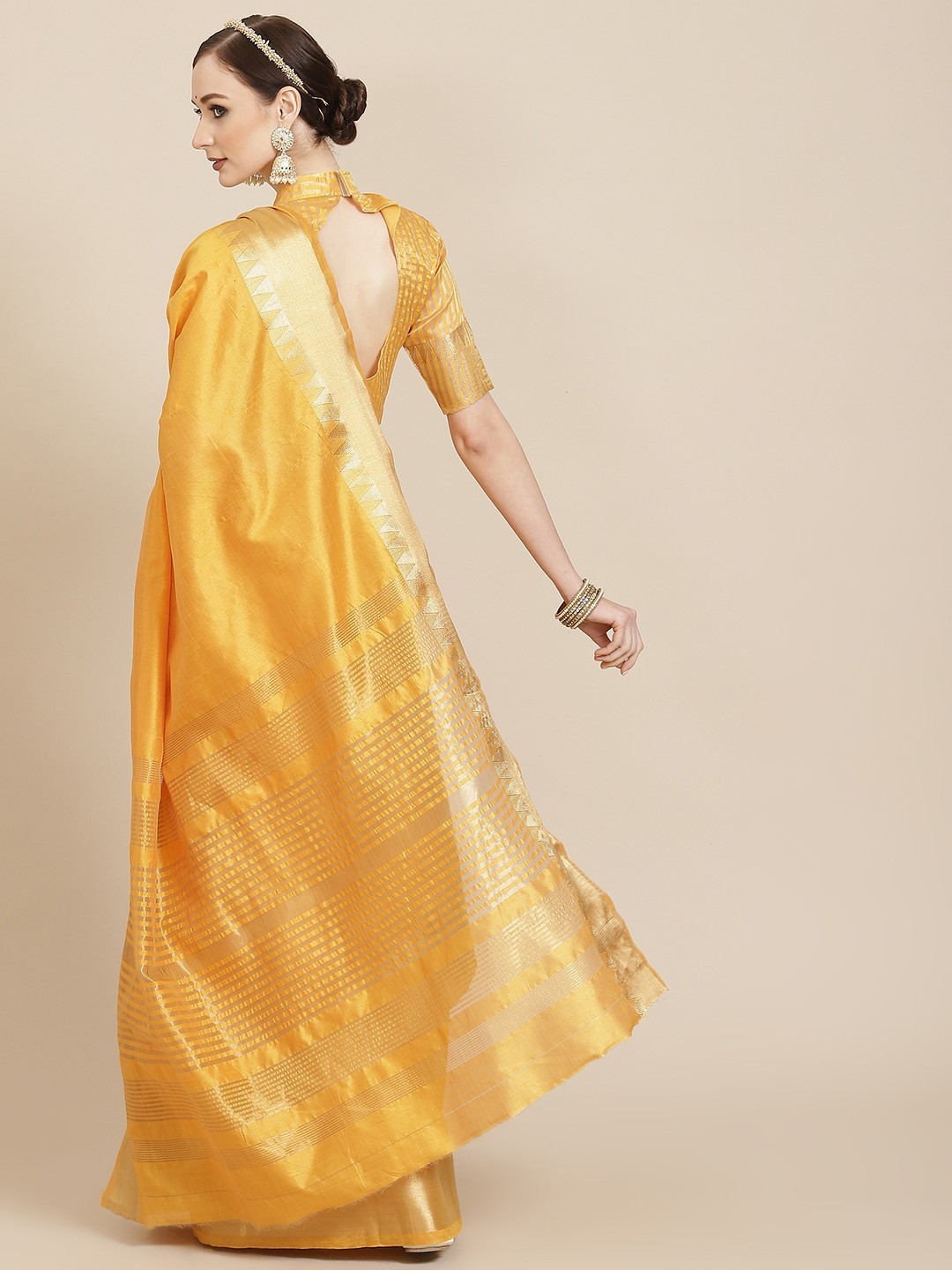 women’s Yellow & Golden Woven Design Saree
