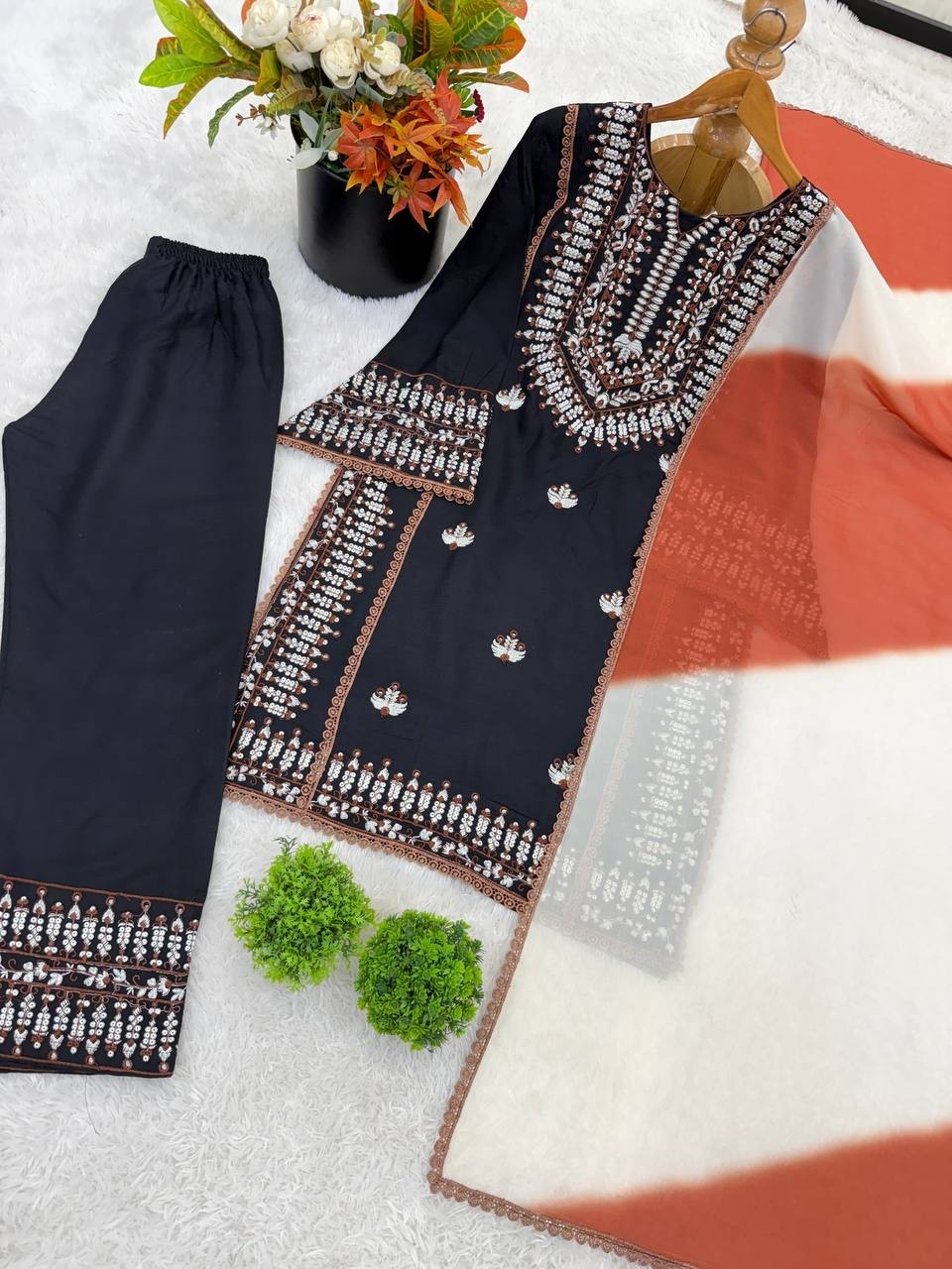 Stunning Rayon Cotton Black Top Palazzo With Dupatta For Women Party Wear