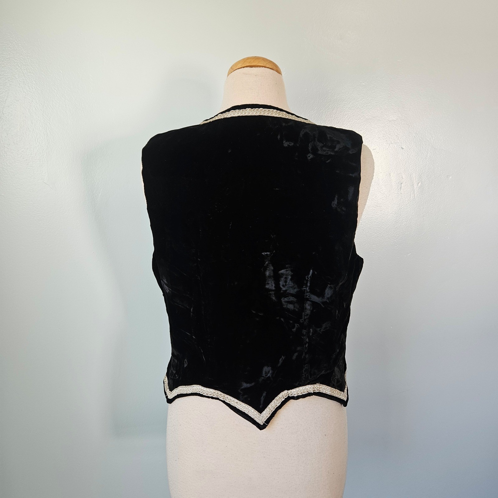 Black Velvet Scottish Highland Dance Vest Silver Trim Bodice Womens Medium