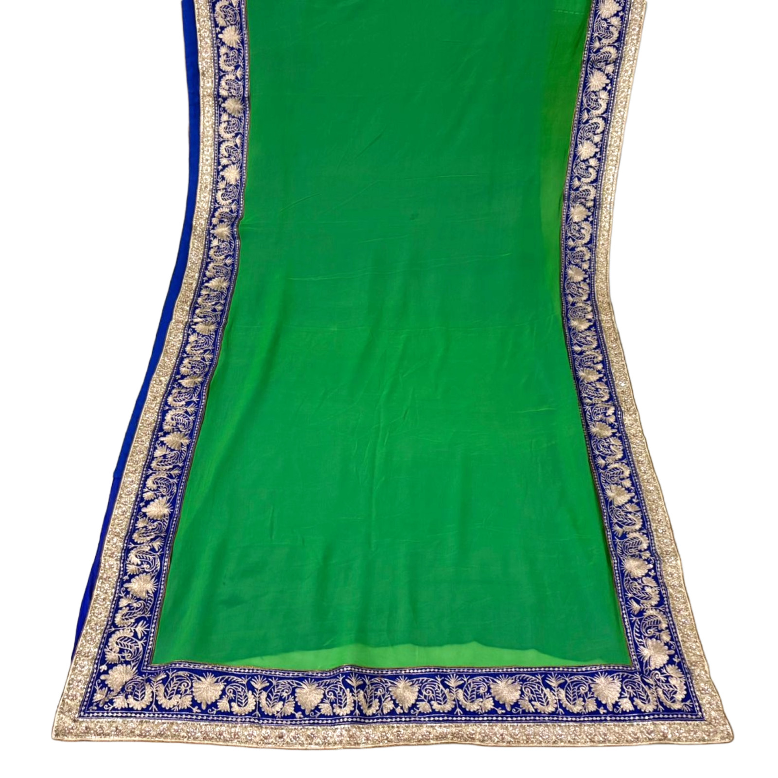 Green Georgette Saree Indian Women Wrap Embroidered Used Vintage Sari Fabric 5YD