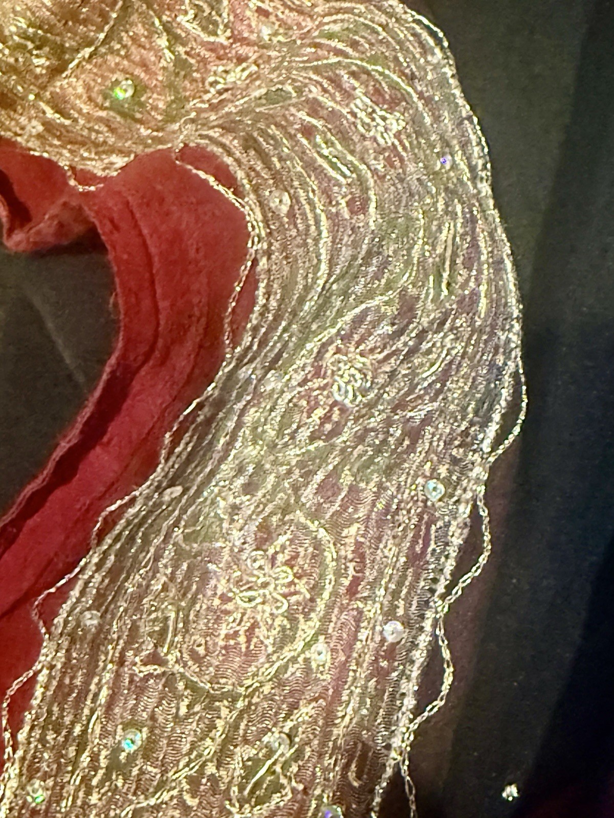 SARI CHIFFON Burgundy Embroidered Border/ Black Sequined Interior 44×200+” EUC