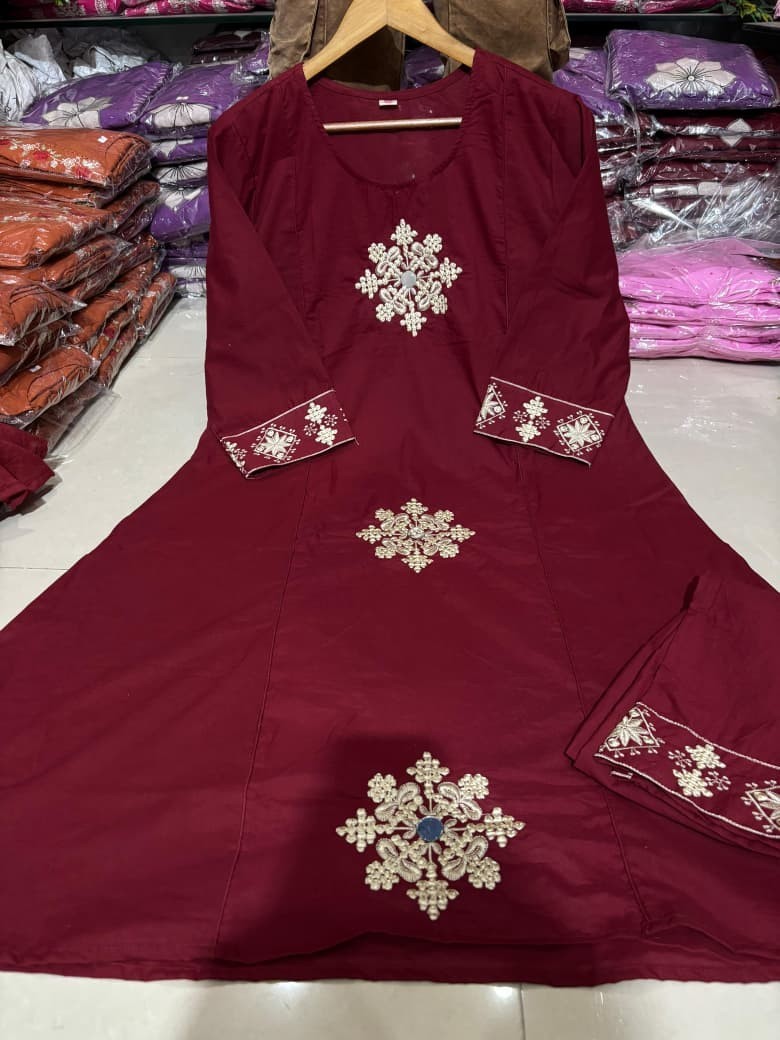 Maroon Kurta Palazzo Dupatta Set, Indian Designer Salwar Kameez Readymade Suit