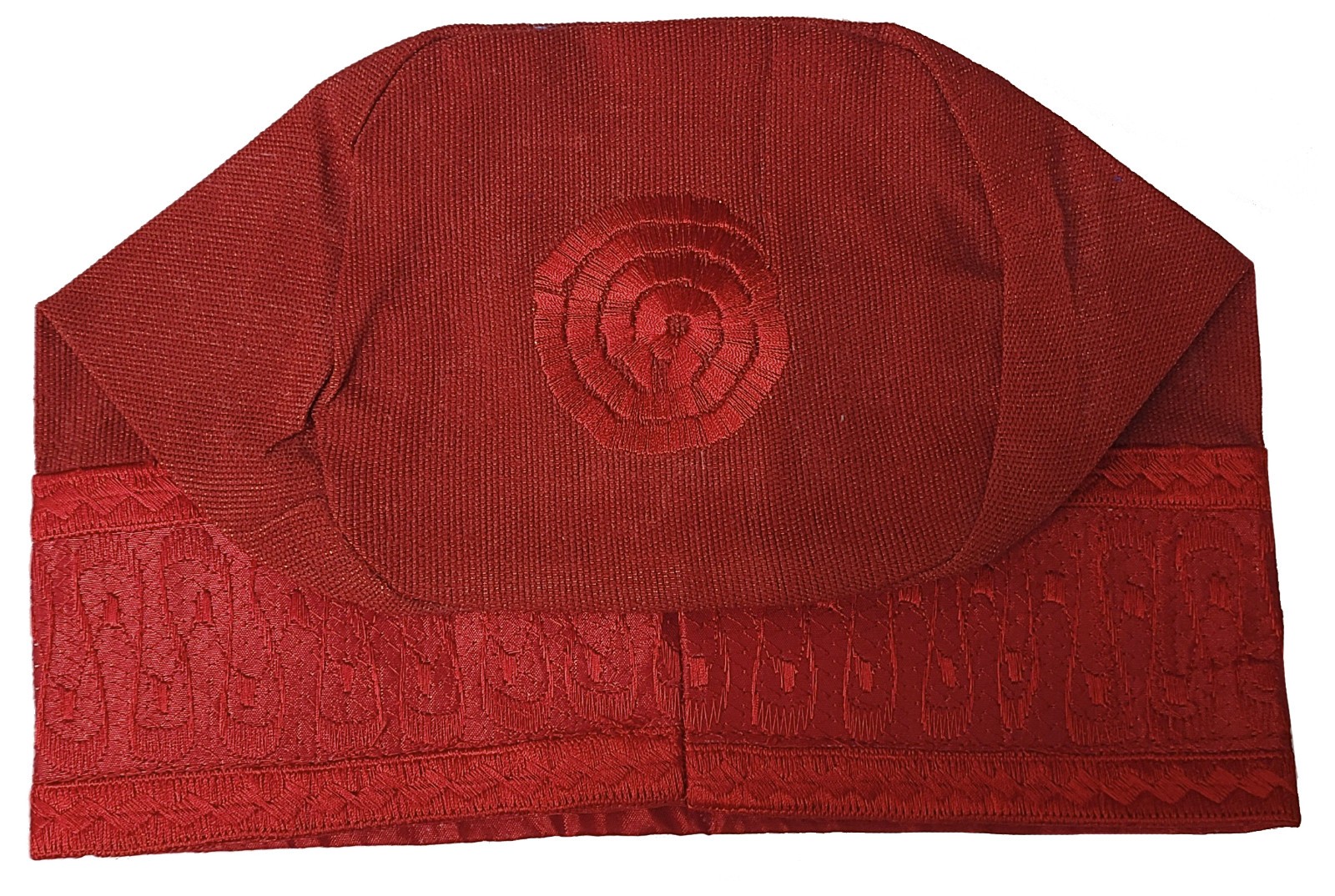Red Embroidered African Hand Woven Aso Oke Hat