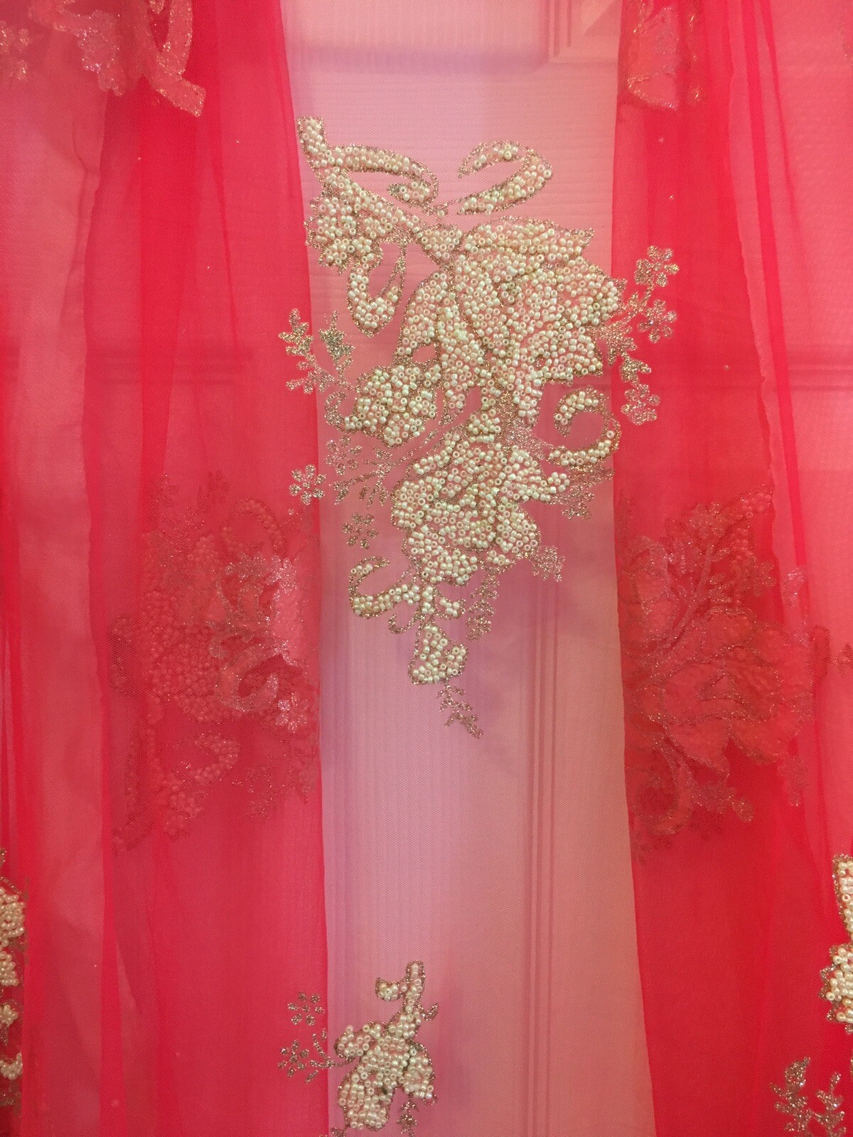 Pakistani Indian Kameez Cream Ivory and Pink Chiffon Wrap Beaded