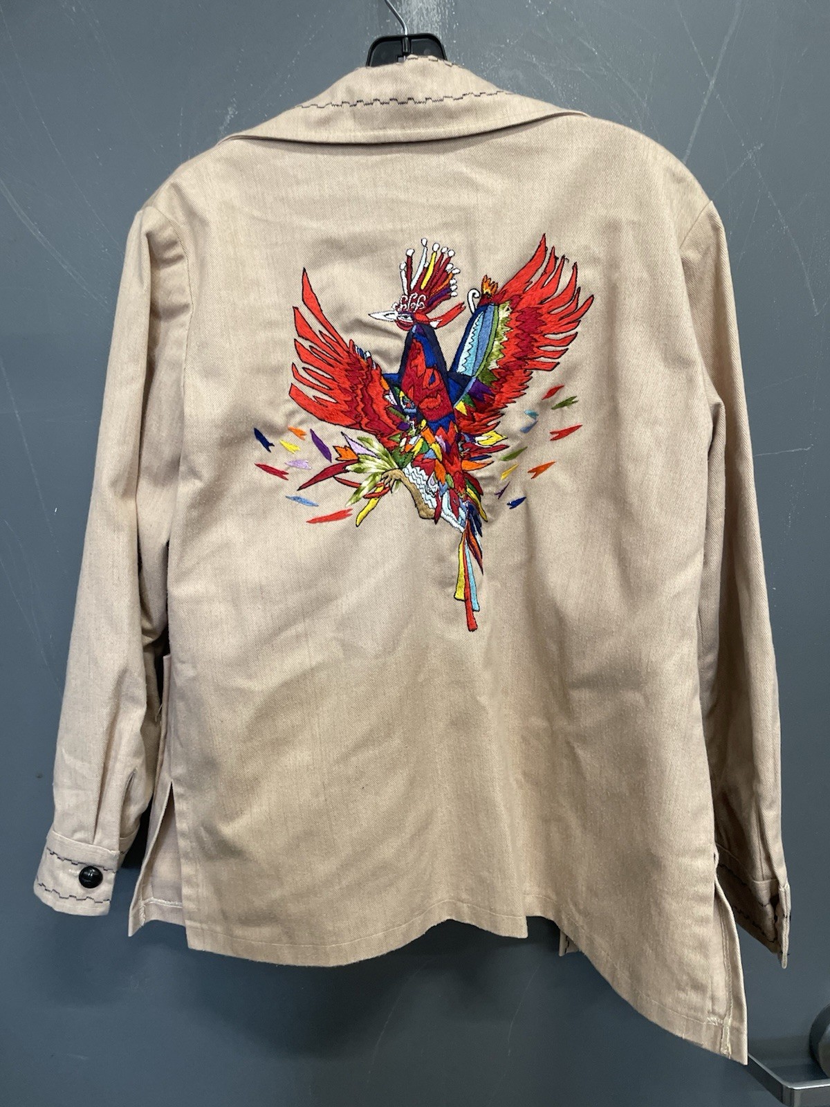Custom Made Embroidered Native American Dance Figures & Phoenix Tan Jacket