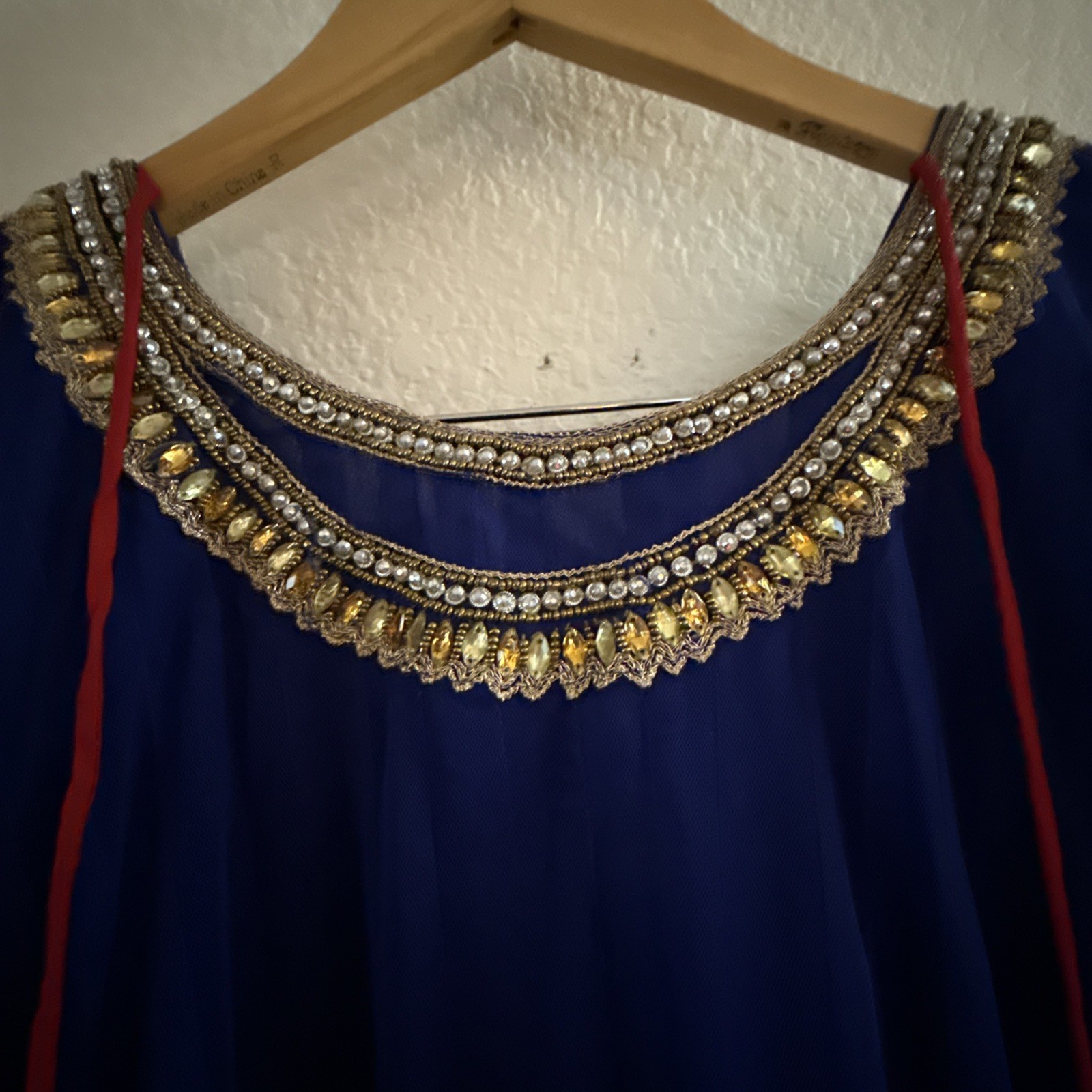 Handmade Anarkali Style Formal Dress Royal Blue Beaded Rhinestone S-M NWOT