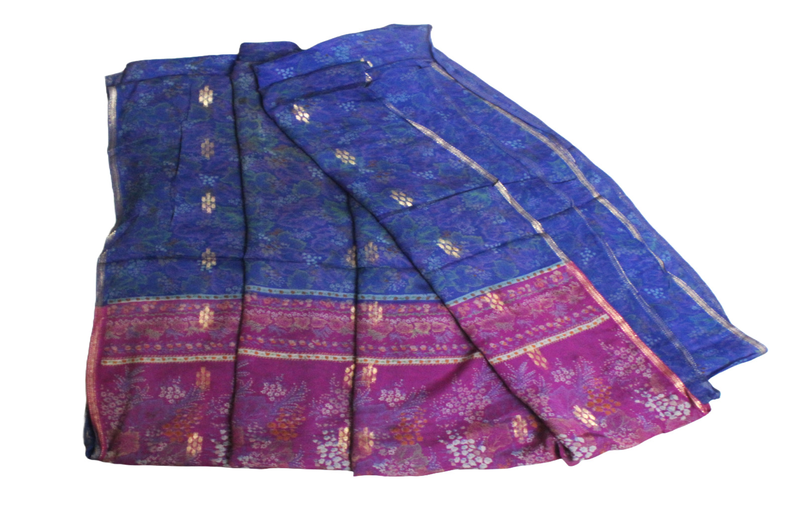Blue Saree Printed Used Vintage Dress Women Wrap Georgette Sewing Sari Drape 5Y