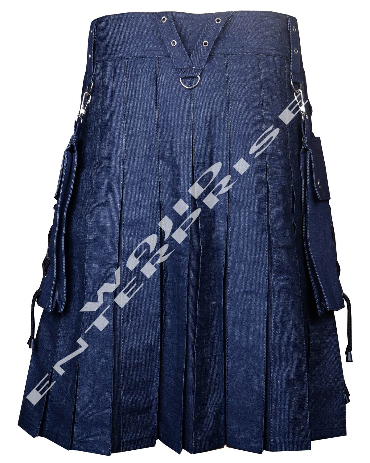 Men’s Utility Blue Denim Kilt – Modern kilt Detachable Pockets Custom Size Kilt