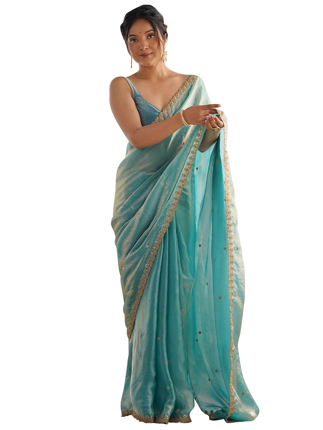 Women’s Paper Silk Embroidered Saree With Unstitched Blouse Piece