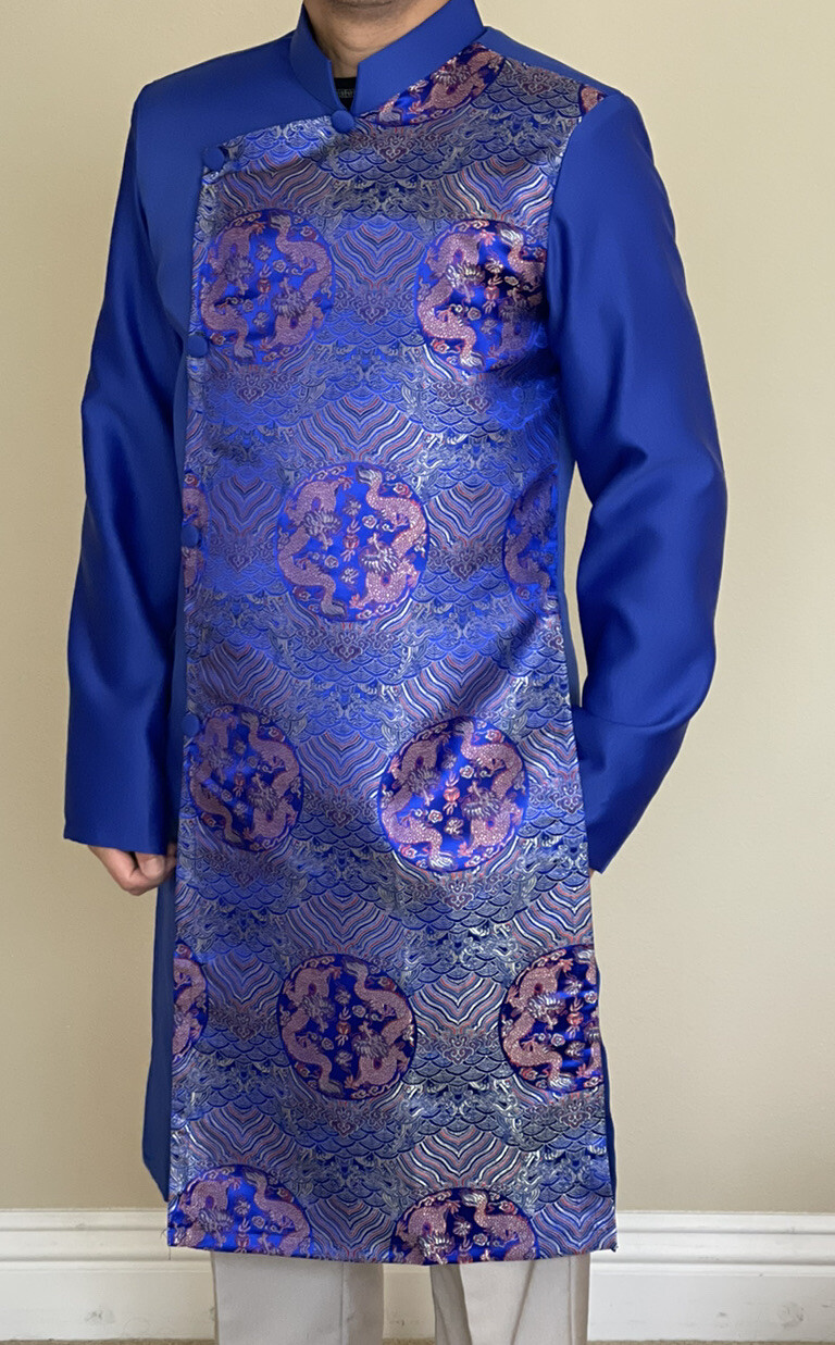Men Vietnamse Ao Dai Cách Tân Nam Chất Liệu Vải Tatta Cao Cap Size S , L