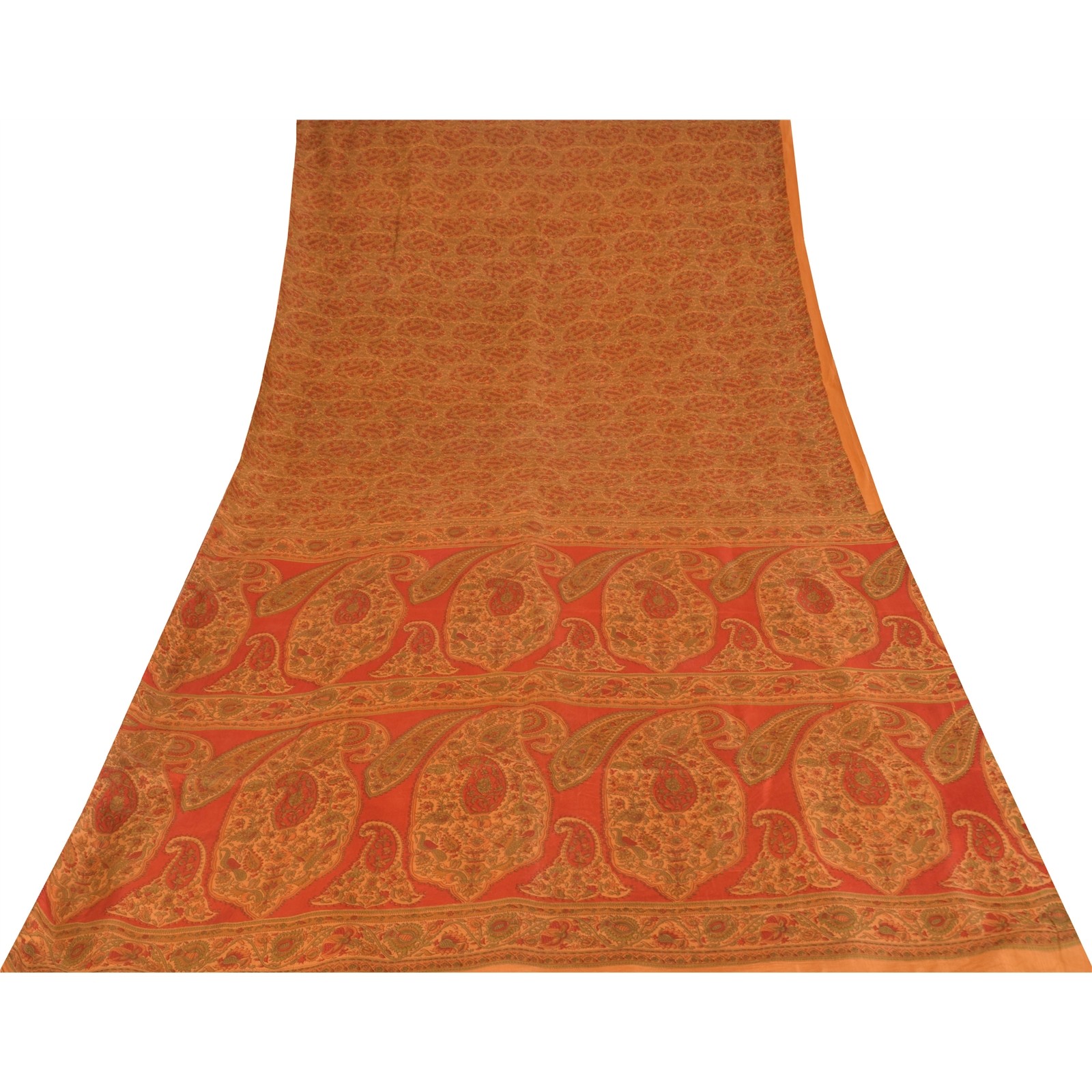 Sanskriti Vintage Indian Sari 100% Pure Silk Sarees Orange Printed Sarees Fabric