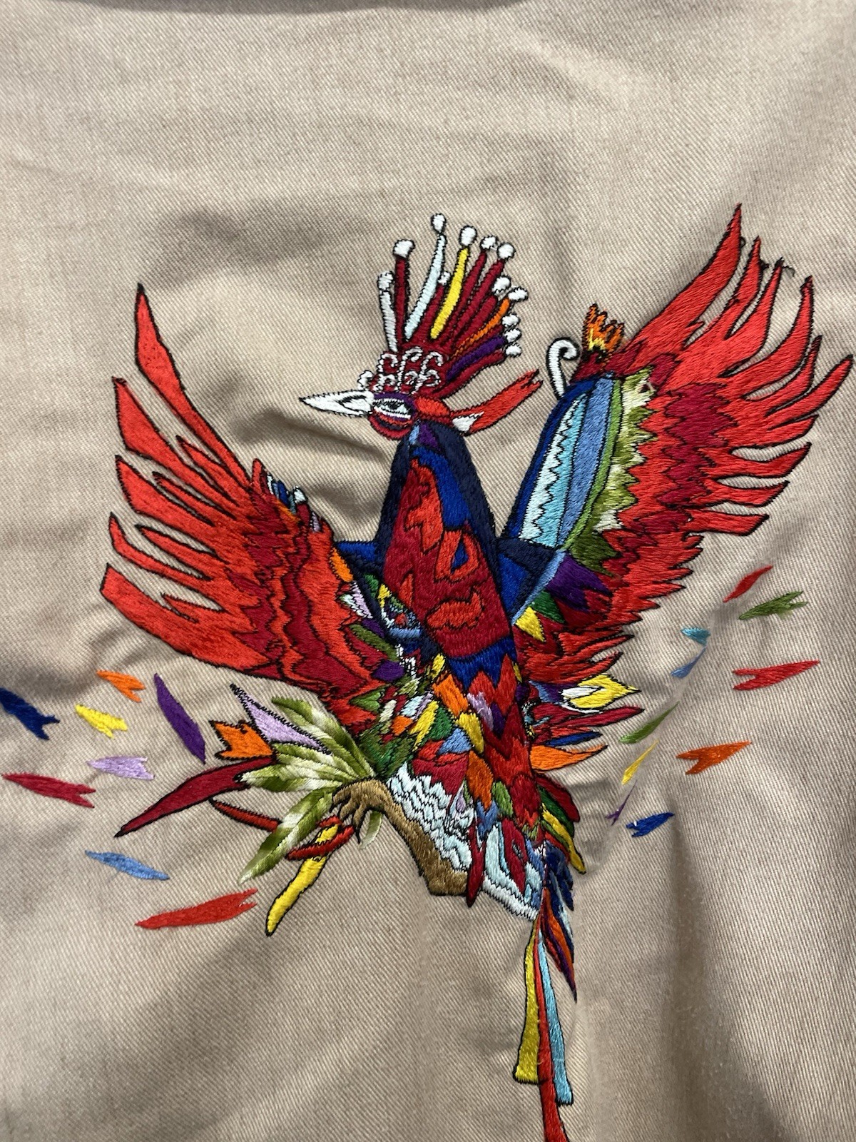 Custom Made Embroidered Native American Dance Figures & Phoenix Tan Jacket