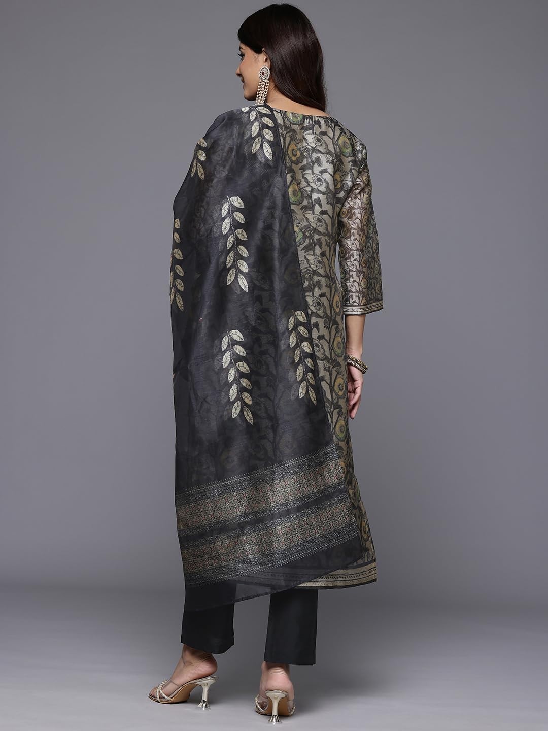 Women’s Silk Blend Floral Printed Kurta Set with Bottom and Printed Dupatta
