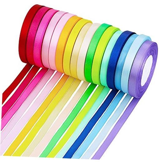 16 Colors Silk Satin Fabric Ribbon – 2/5″ Wide – 25 Yard/Roll – 16 Rolls
