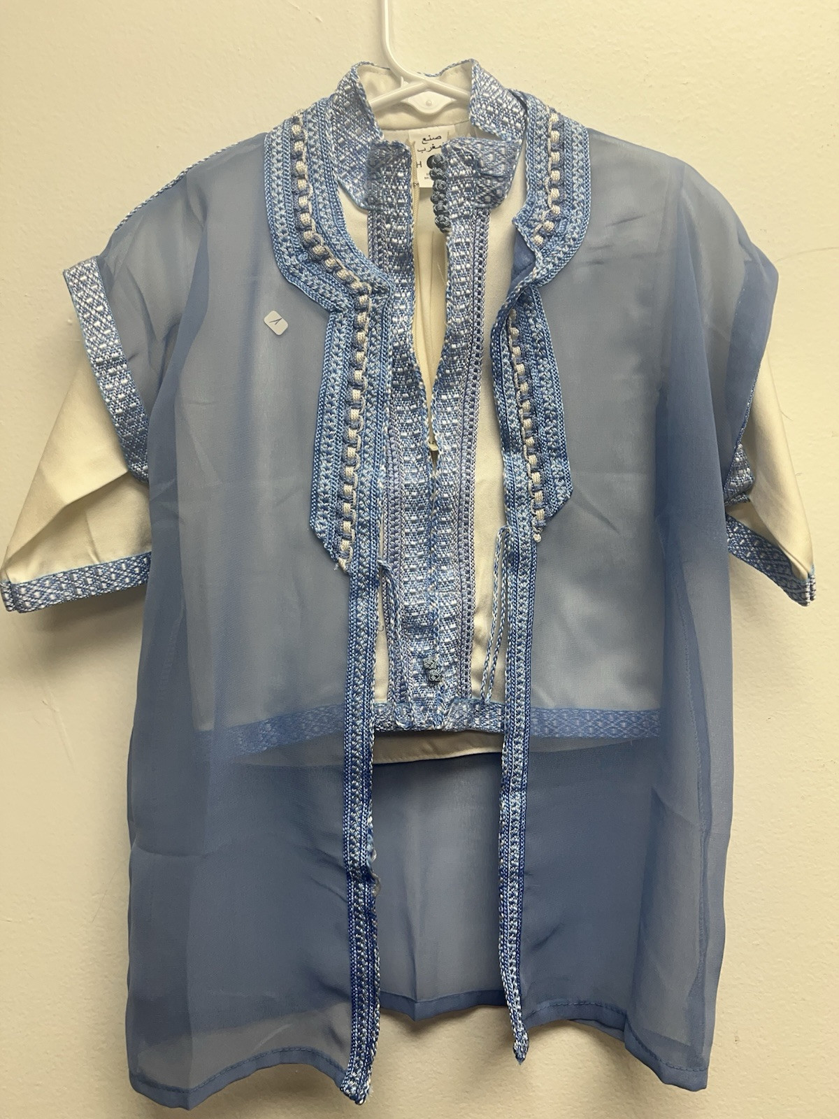 Boy’s Moroccan 3pc Jabador Kids Thobe Set Jubbah Bisht Djellaba Sky Blue Size 1