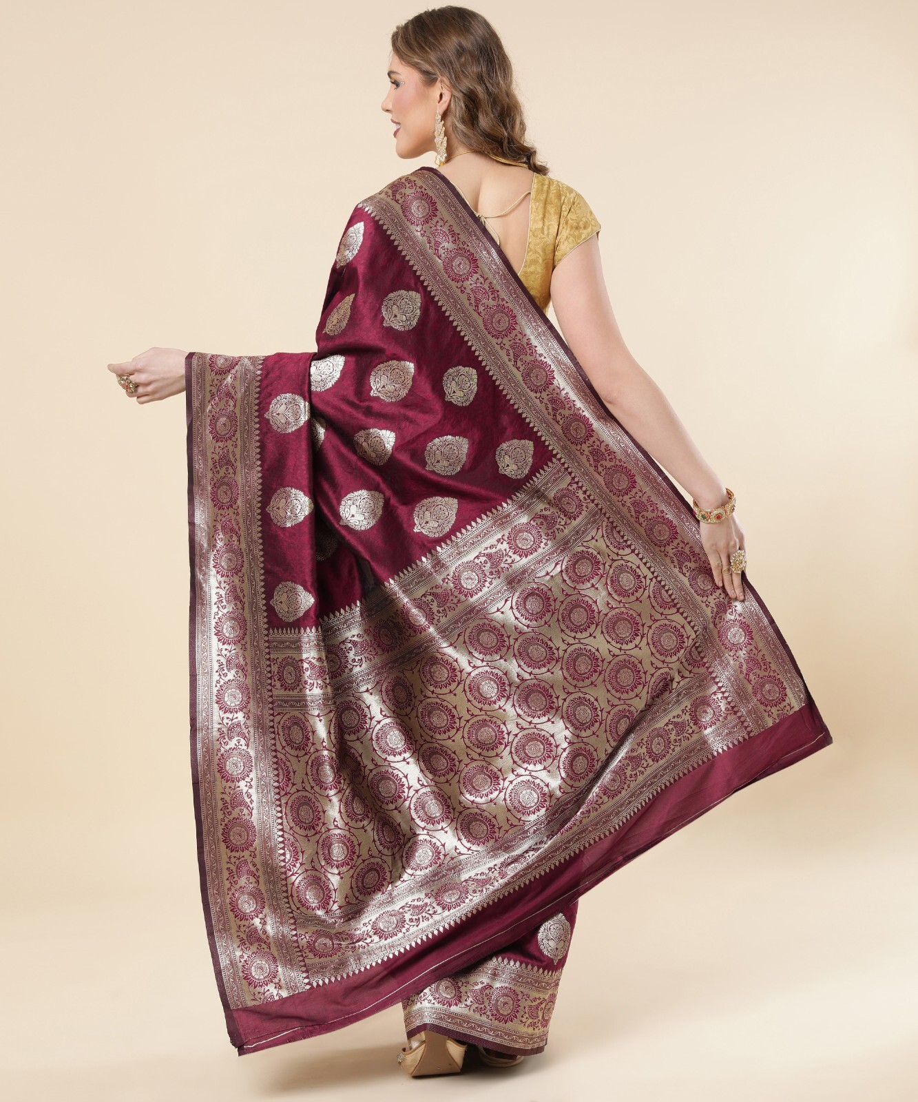 Areca Designer Royal Maroon Butto Silk saree blouses women Saree cut- 5.5 meter