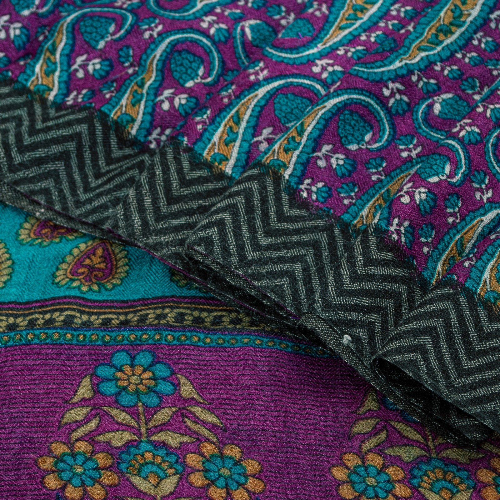 Sanskriti Vintage Sarees Fabric Blue/Purple Pure Woolen Paisley Print 5+YD Sari