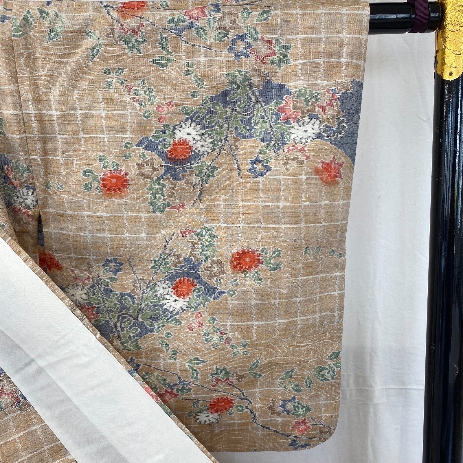 Japanese Vintage Kimono Silk Beige No Lining Traditional Authentic Length 62 in