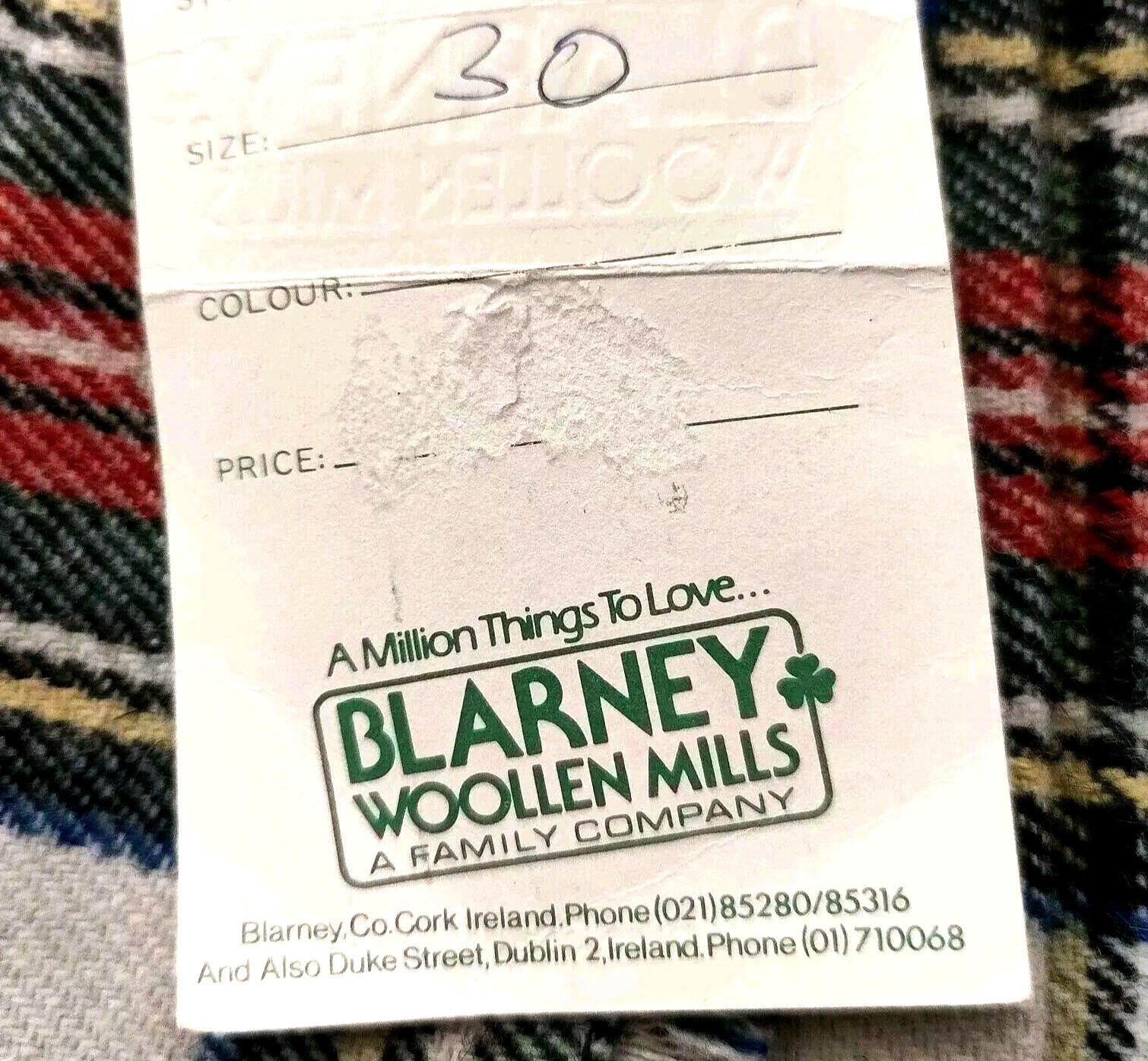 VTG Blarney Woolen Mills Ireland Youth Wrap Kilt Wool Size 30 Stewart Plaid NWT