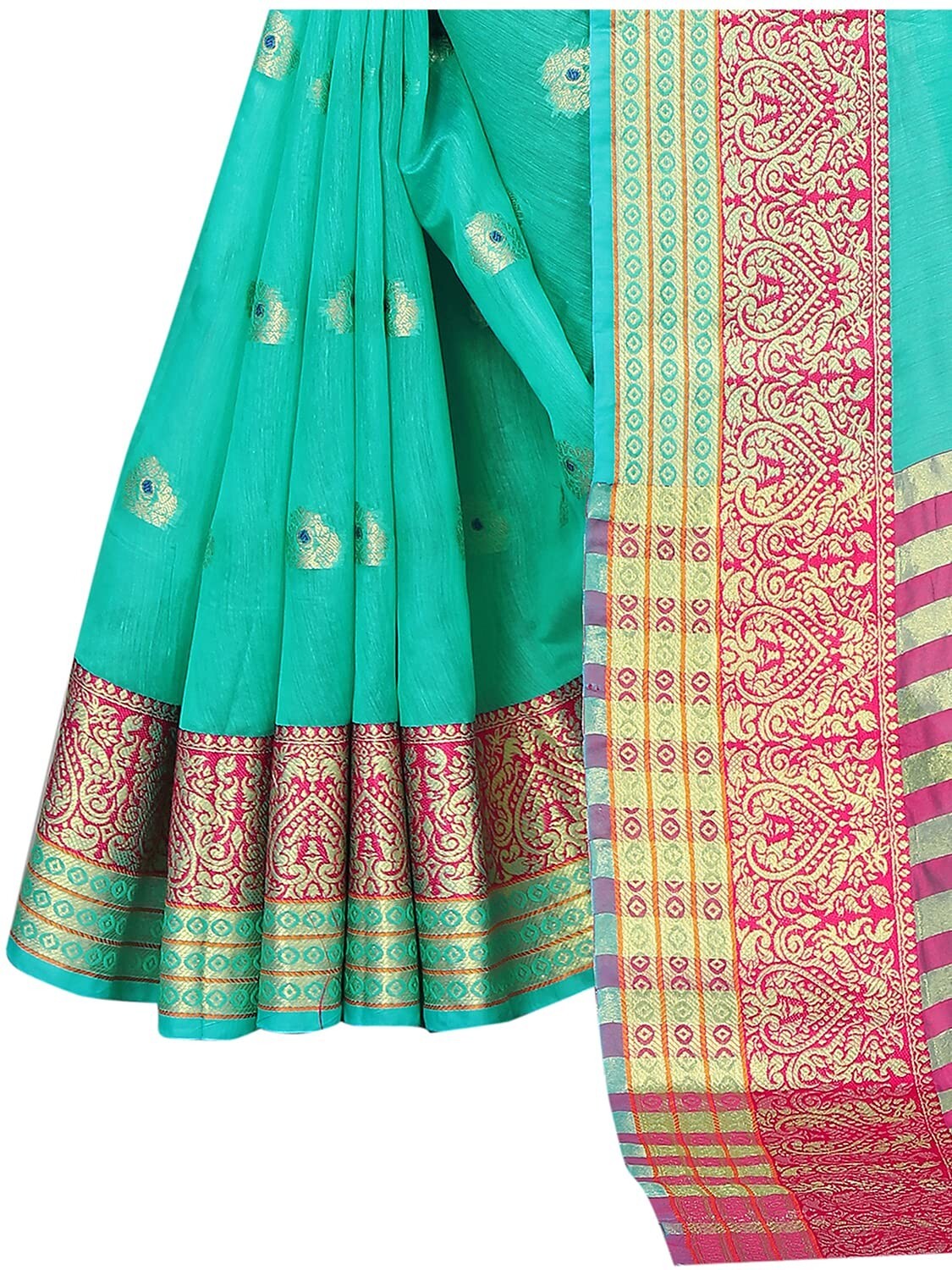 Women’s Jacquard Cotton Blend Golden Zari Woven saree with Running Blouse Piece