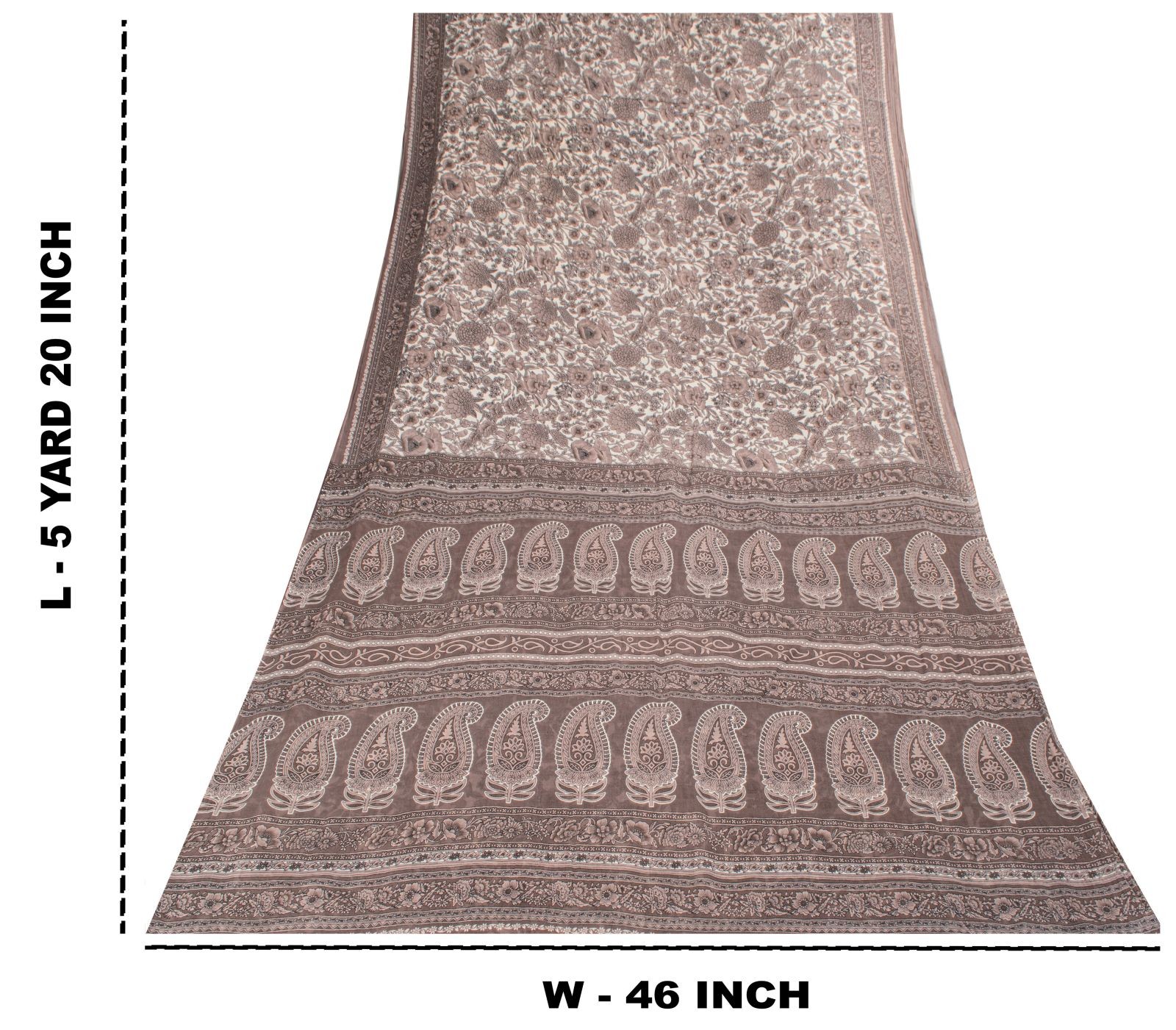 Sanskriti Vintage Saree White-Gray Pure Cotton Printed Sari Craft Fabric 5+Yard