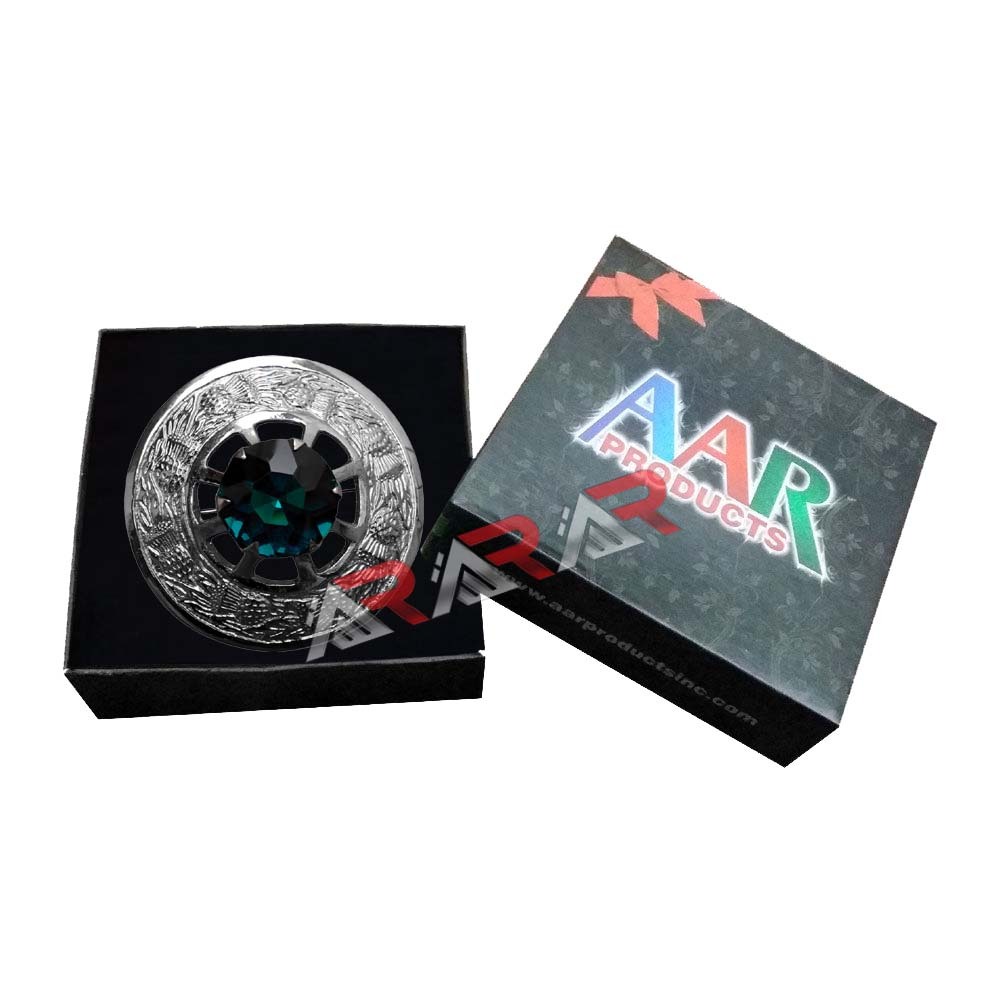 Men’s Kilt Fly Plaid Brooch Sea Green Stone Silver 3″/Scottish Fly Plaid Brooch