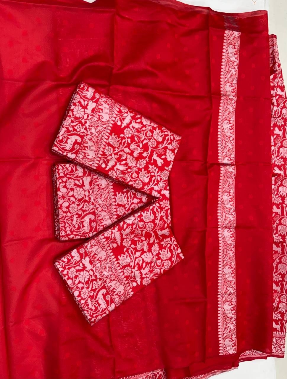 Elegant Designer Silk Red Saree With Blouse Bollywood Style Bridal Party Wear