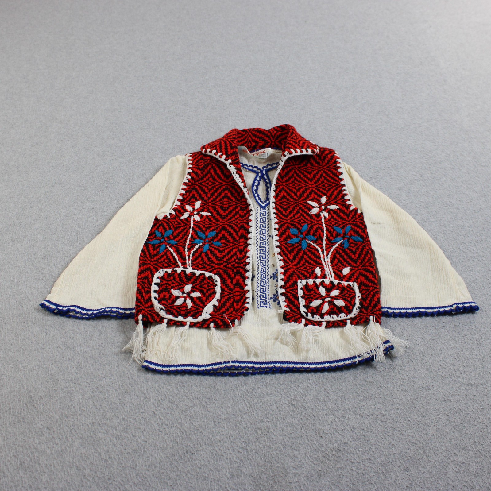 Vintage BETYK Shirt Vest Set Girls 3T/4T Red Greek Embroidered Gauze Folk Greece
