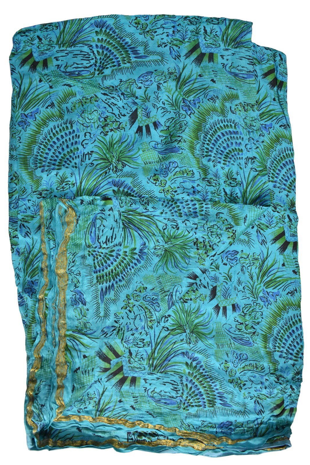 FNC Vintage Aqua Indian Sarees Pure Silk Hand Beaded Sari Craft Used Fabric 5 Yd