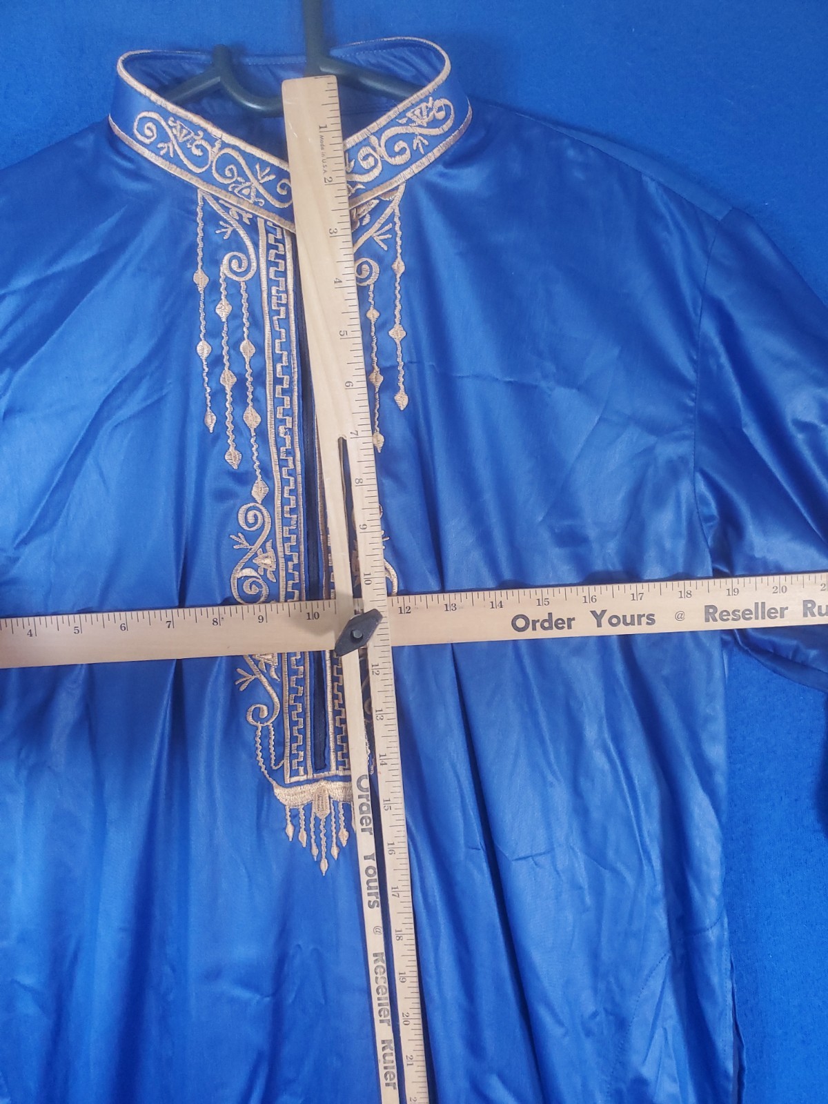 Moroccan Men Thobe Size 60 Royal Blue Gold Embroidered Kandora Kaftan Jubba Eid