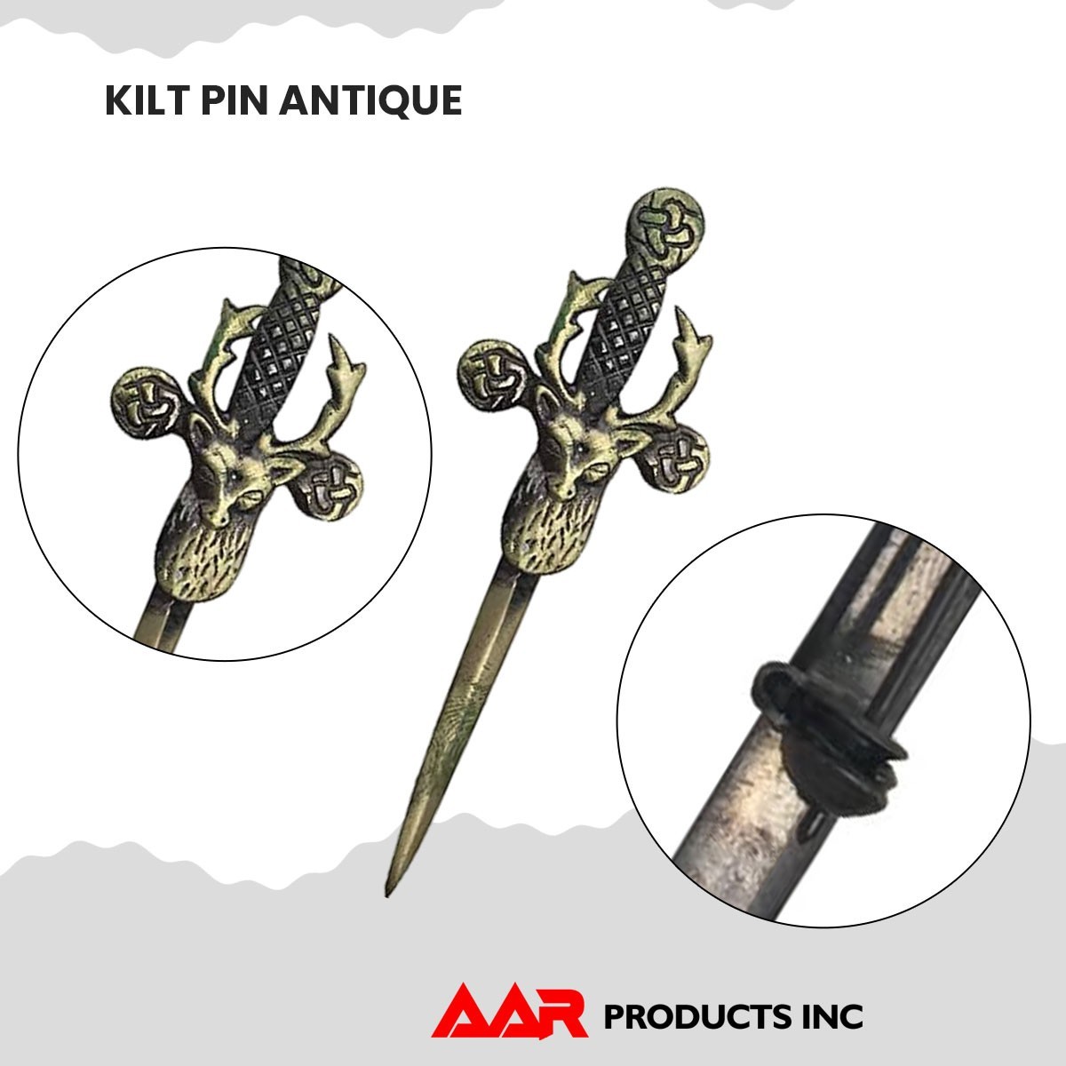 Scottish Kilt Pins Highland Stag Head Kilt Pin Antique Finish Brass 4″ AAR New