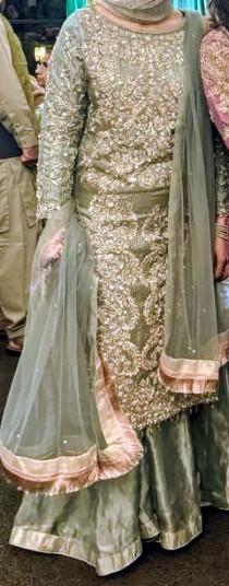 Women’s Pakistani Salwar Kameez with Dupatta, Silk & Net, Multi-Color