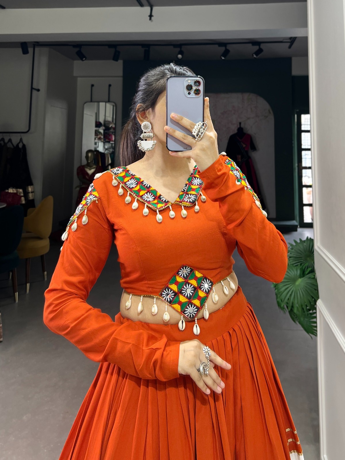 Women’s Rayon Gamthi Patch Work Lehenga Choli Navratri Garba Wedding Wear